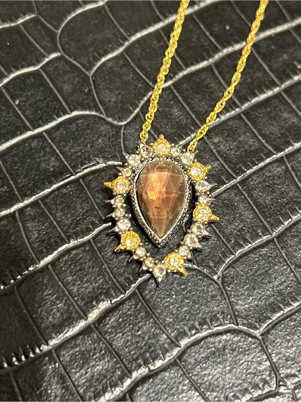 Alexis Bittar Mixed Metal Sunburst halo Teardrop Pendant Necklace